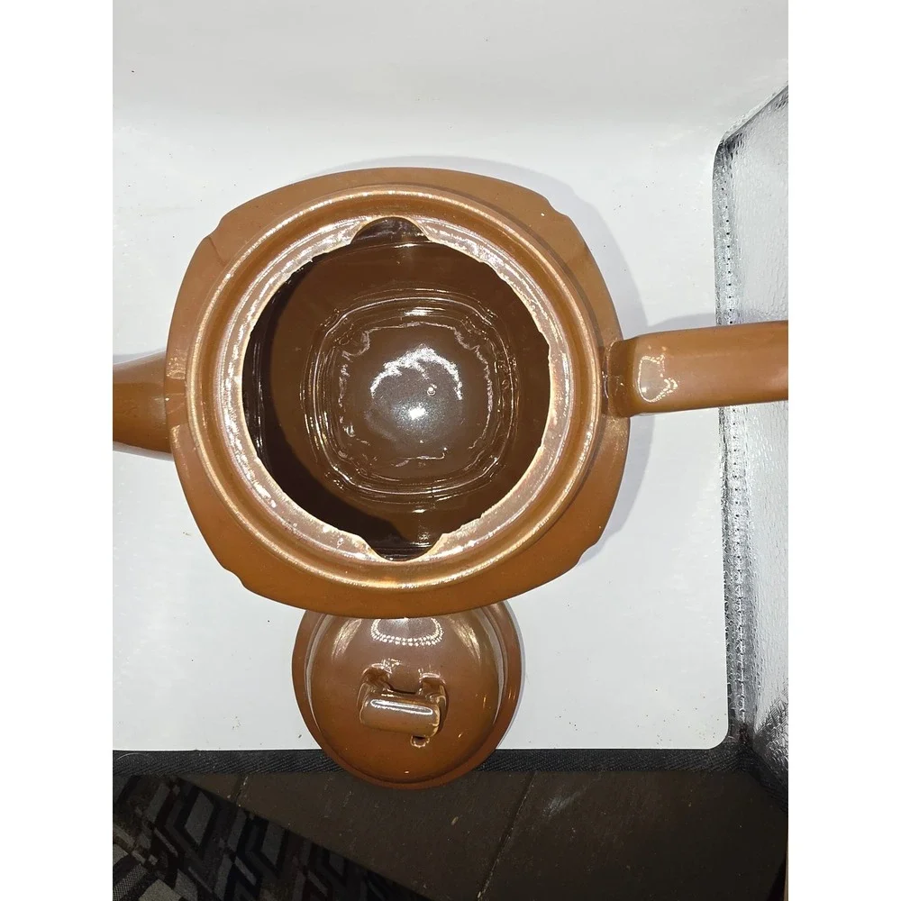 Vintage Brown Ceramic Teapot Made in Japan Art Deco Square Geometric Design